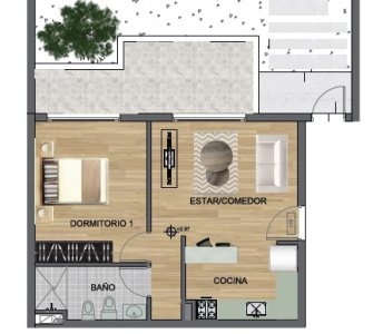 Venta 1 dormitorio en zona Tres Cruces, Proyecto Grun 