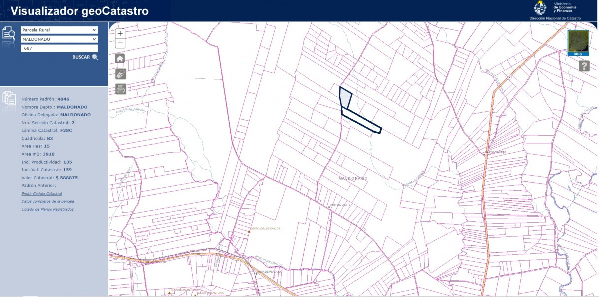 Campo en Maldonado - Cañada de Chaves

Padrón 687 - 25 has. 
Padrón 4846 - 15 has.

40 hectáreas totales.

Con tajamar y también lo cruza la Cañada de Chaves.

Índice CONEAT mayor a 100.

Por mas información, consulte con nuestros asesores.