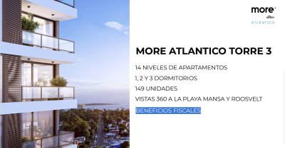ATLANTICO TORRE 3 1 DORMITORIO ESQUINER PISO ALTO A ESTRENAE ABRIL 2029  -