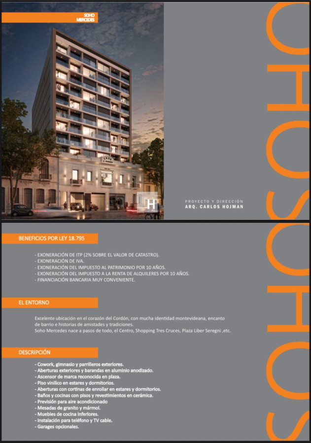 VENTA APTO Cordon, 1 dormitorio, a estrenar, amplio, edificio con parrillero,co -work y gimnasio, en regimen de vivienda promovida