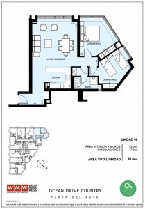 Departamento 80m 2 Dorm en Ocean Drive Country
