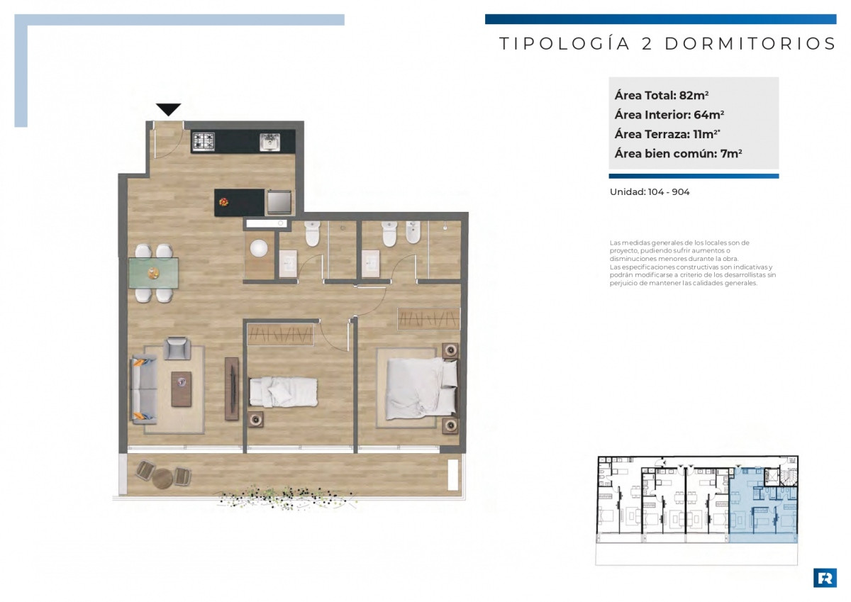 Venta apartamento 2 dormitorios en construcción en Pocitos