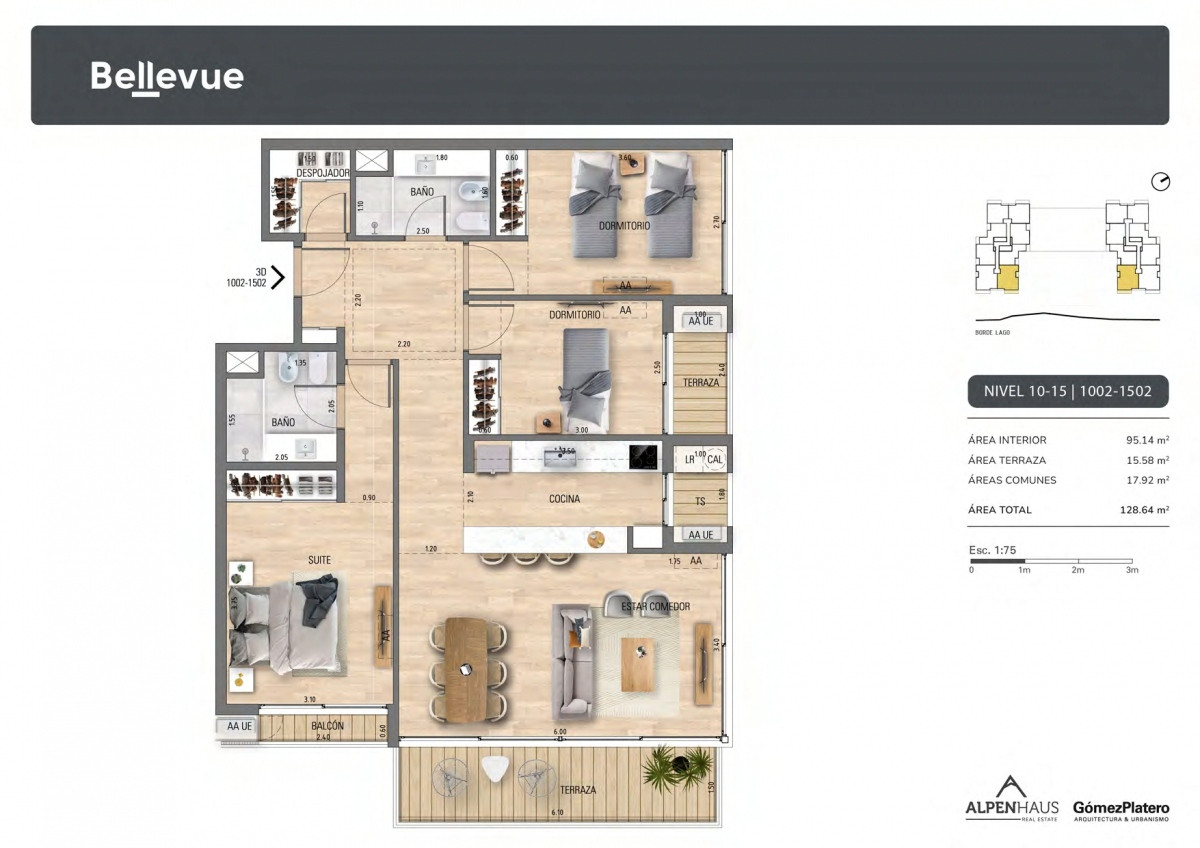 Venta apartamento 3 dormitorios y 2 baños en construcción en Carrasco