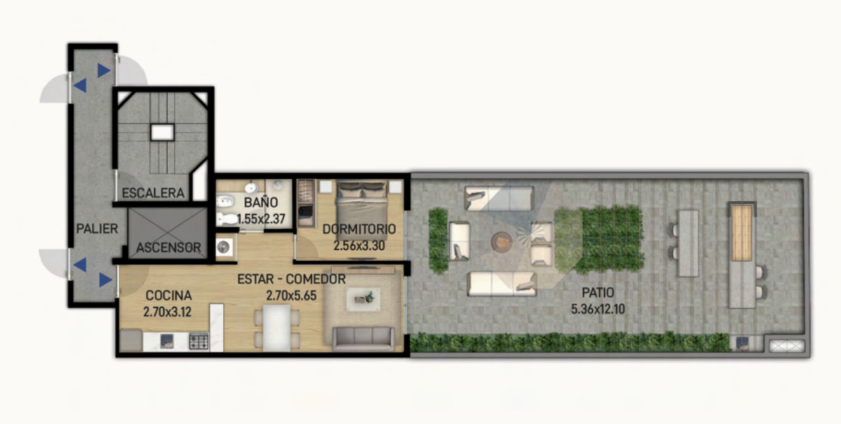 Alquiler Apartamento 1 Dormitorio con patio y parrillero propio a estrenar Centro Sur Montevideo