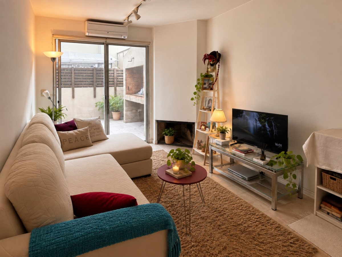 Departamento en Maldonado PB con patio y parrillero, 2 dorm 1 baño, living comedor con estufa a leña, cochera techada. Precio de venta US$ 120.000.