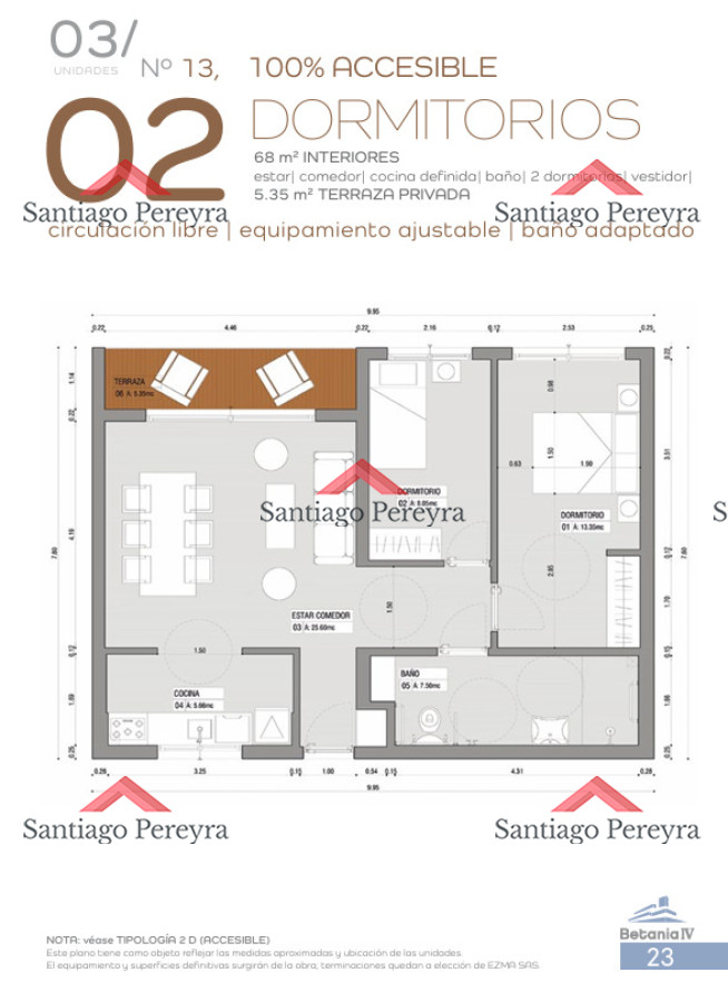 Apartamento de 2 dormitorios en 4 H