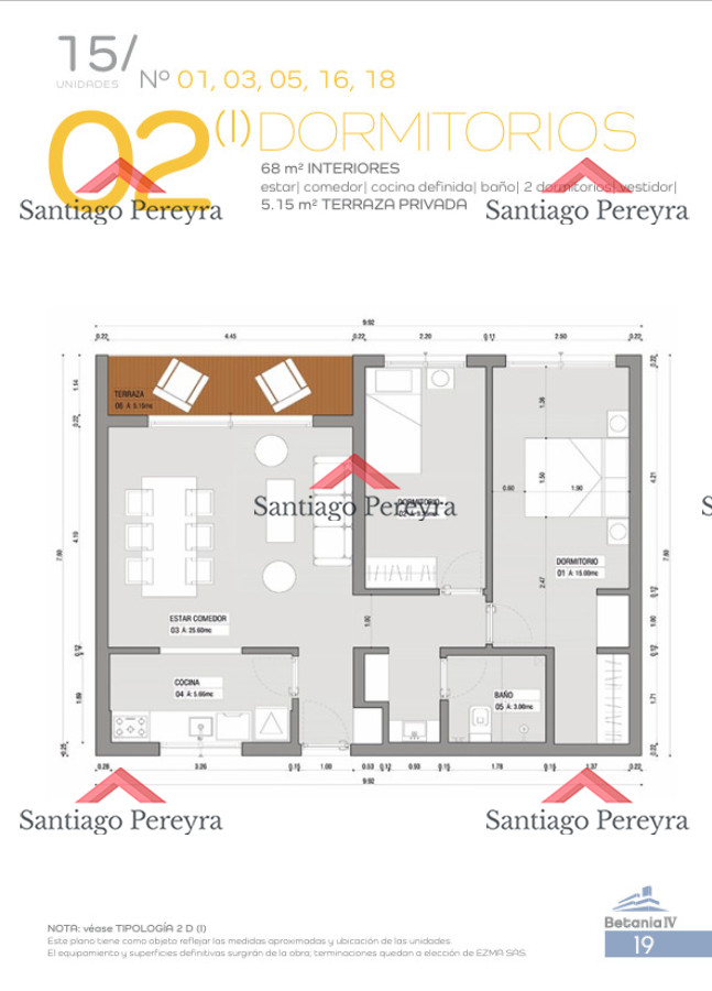 Apartamento de 2 dormitorios en 4 H