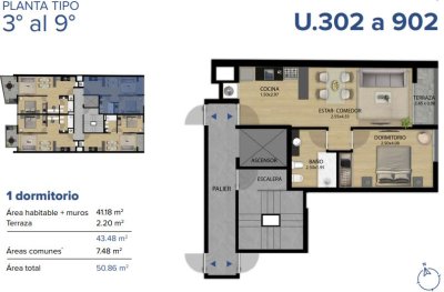 Estrena en 2024 apartamento de 1 dormitorio en M. Trueba y San José con Parrillero y más C743-902B