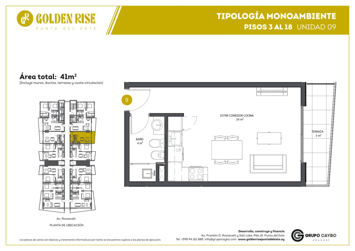 Monoambiente amplio con terraza 