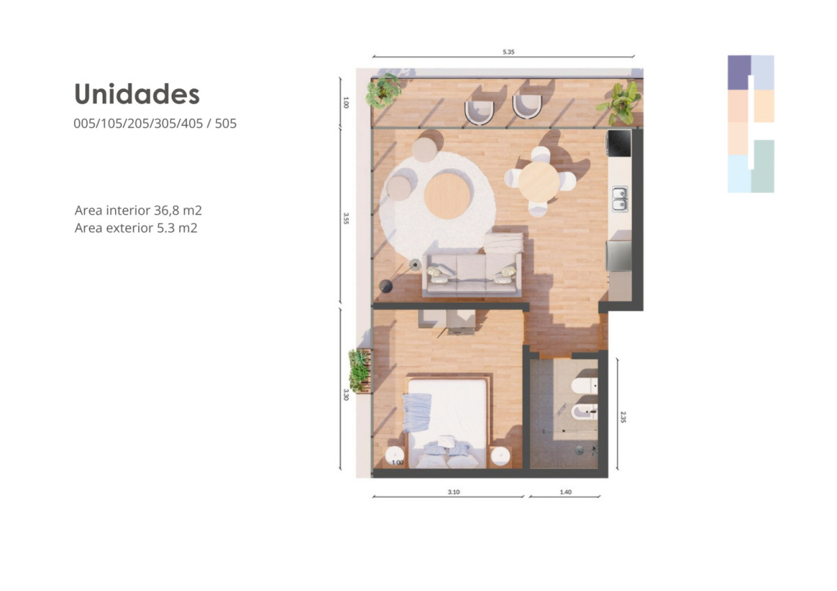 Apartamento de 1 dormitorio en Roosevelt  