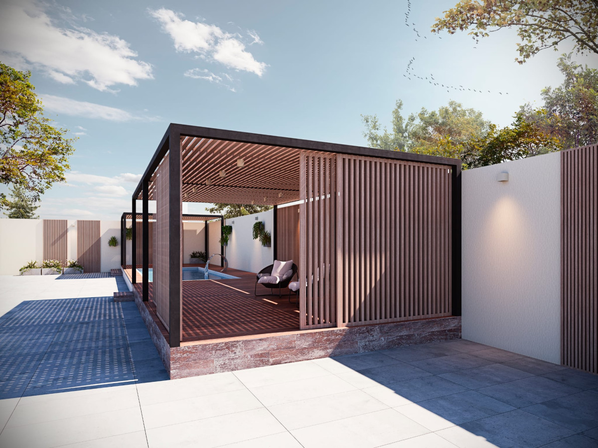 Deck y pérgola exterior en WPC