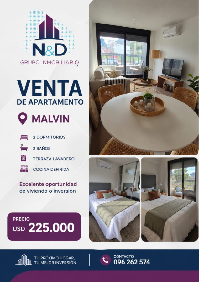 Venta apartamento 2 dormitorios en MAlvin