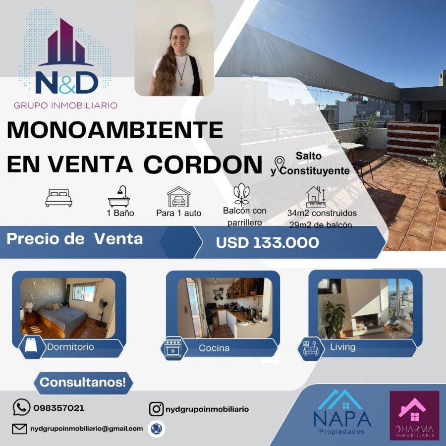 Venta Monoambiente tipo penthouse  Cordón 