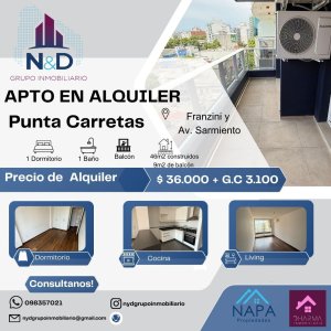 ALQUILER UN DORMITORIO CON BALCÓN Y GARAGE AL FRENTE EN PUNTA CARRETAS