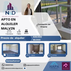 ALQUILER MONOAMBIENTE DEFINIDO EN PRPIMER PISO  AL FRENTE CON BALCÓN Y GARAGE EN MALVIN 