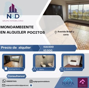 ALQUILER MONOAMBIENTE AL FRENTE EN POCITOS 