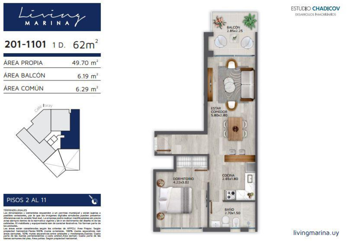 Apartamento en venta Living Marina 1 dormitorio 