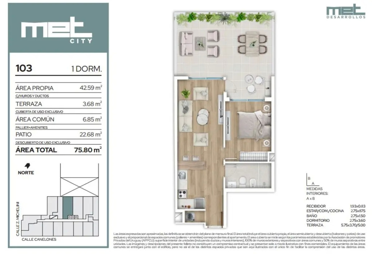 Venta Apartamento 1 Dormitorio Cordón Sur (COD 1145)