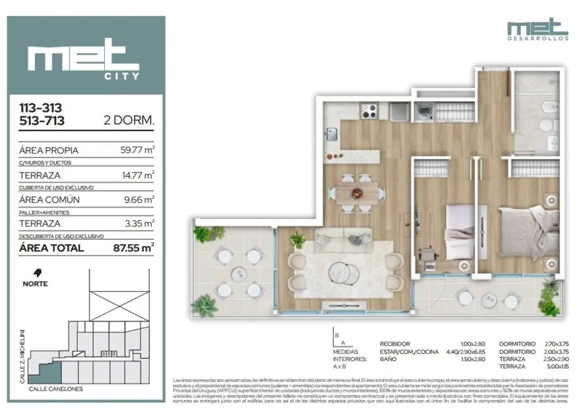 Venta Apartamento 2 Dormitorio Cordón Sur ( COD 1150)