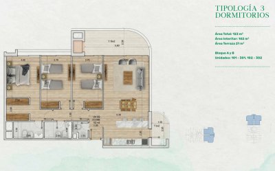 Apartamento 3 dormitorios, proyecto Mansa Forest 