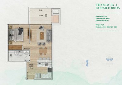 Apartamento de 1 dormitorio, proyecto Mansa Forest 