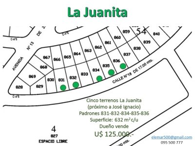 5 terrenos a la venta en La Juanita