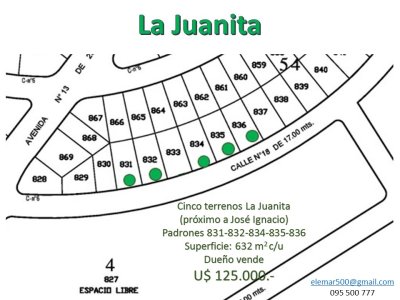 5 terrenos a la venta en La Juanita