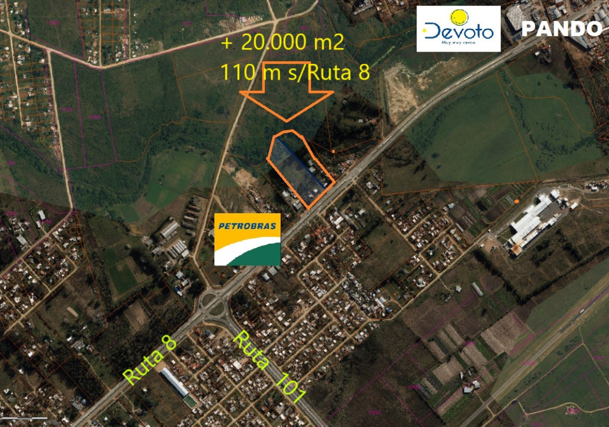 Importante Terreno con 110 mts. de Frente a Ruta 8 muy próximo a Ciudad de Pando y Ruta 101.-