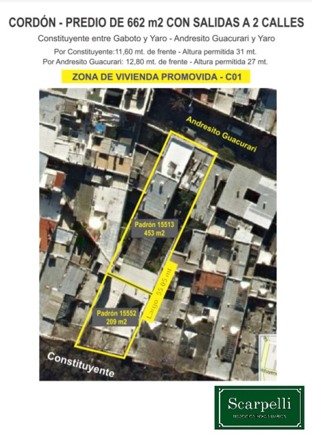 VENTA TERRENO CORDÓN SUR FRENTE A 2 CALLES