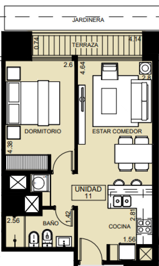 Apto 1 dorm. con Terraza y Entorno Natural