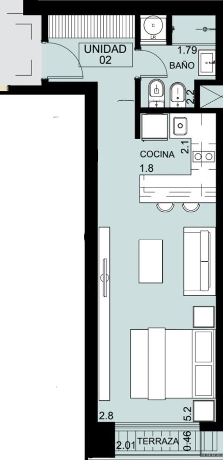 Monoambiente con terraza y cochera 
