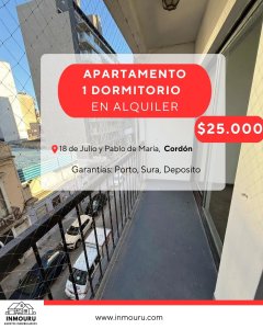 Se alquila apartamento 1 dormitorio, Cordón 