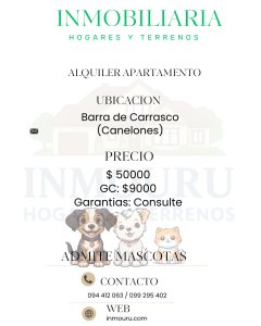 ALQUILER de apartamento de 2 dormitorios en BARRA DE CARRASCO