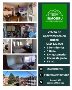 Se vende apartamento de 3 dormitorios en Buceo