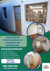 Alquiler apartamento 1 dormitorio en Jardines del Hipódromo 
