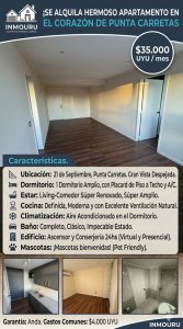Alquiler Hermoso Apartamento en el Corazon de Punta Carreta