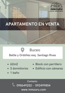 Se vende apartamento de 3 dormitorios, Buceo