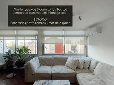 Se alquila apto de 3 dormitorios, Pocitos
