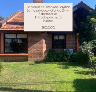 Se alquila casa de 3 dormitorios en Lomas de Solymar