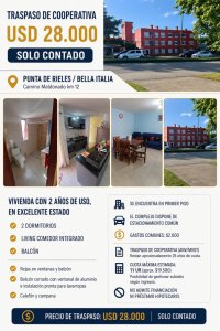Traspaso Cooperativa en Punta de Rieles-Bella Italia