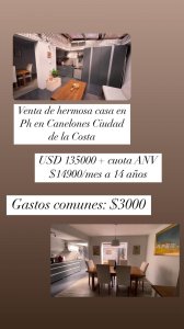 VENTA de hermosa casa en PH ubicada en canelones frente al Shopping costa Urbana