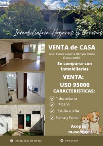 VENTA de casa de un dormitorio en TACUAREMBO 