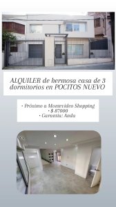 ALQUILER de hermosa casa de 3 dormitorios en POCITOS NUEVO