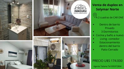 Venta de Duplex en Solymar norte dentro de Barrio Privado