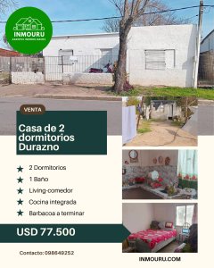Venta de casa de 2 dormitorios en Durazno