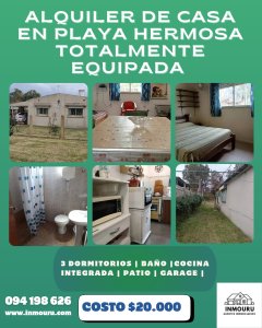 Alquiler de casa amoblada en Playa Hermosa