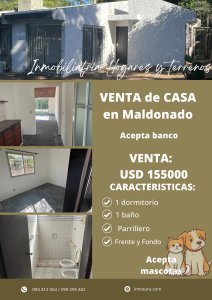VENTA de casa de 1 dormitorio en MALDONADO