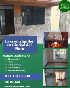 Alquiler de casa 2 dormitorios en Ciudad del Plata