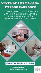 Venta de amplia casa en Paso Carrasco 