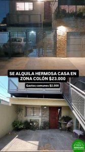 Se alquila casa en zona Colón